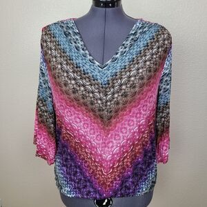 DEMOCRACY Jewel Tone Striped Back Tie Top Size 1X (2248)